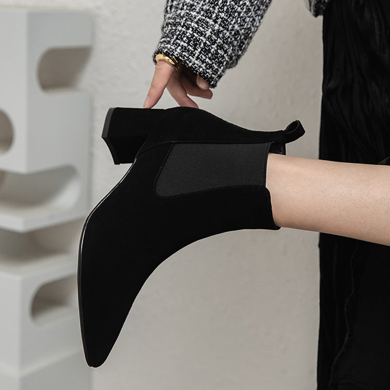 Women's Genuine Leather Mid-Heel Boots – Stylish Short Boots