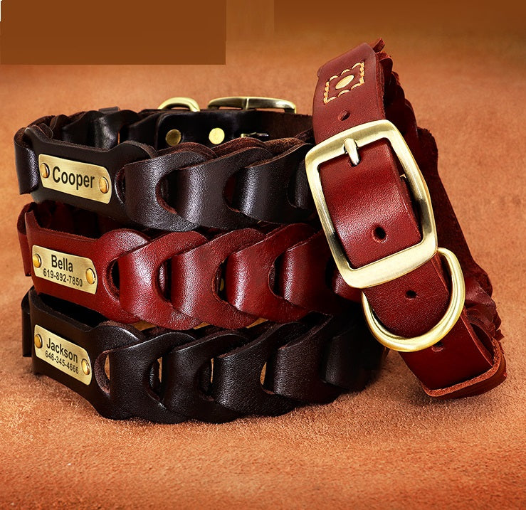 Dog Braided Genuine Leather Dog Collar