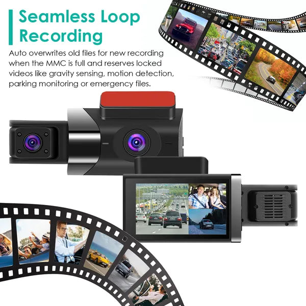 2K 3-Channel Car Dash Cam with GPS, Parking Monitor & Night Vision