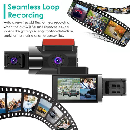 2K 3-Channel Car Dash Cam with GPS, Parking Monitor & Night Vision