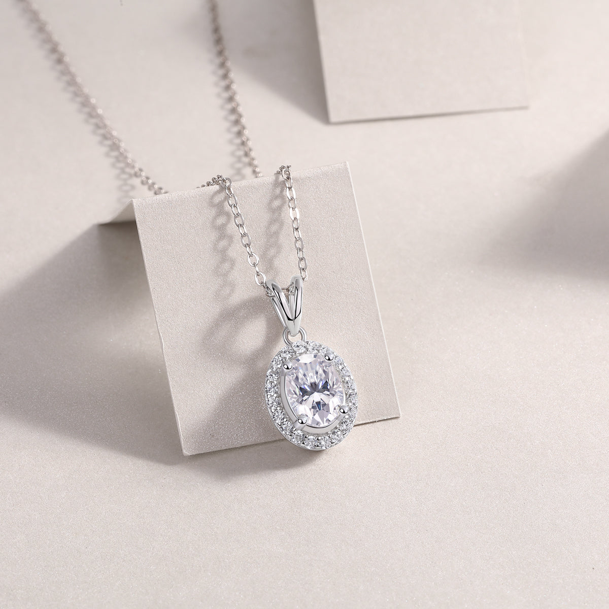 Luxury V-Shaped Moissanite Pendant – Platinum Silver Elegant Necklace