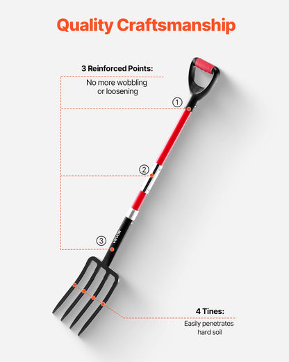Durable 4-Tine Pitchfork for Digging & Spading Easily