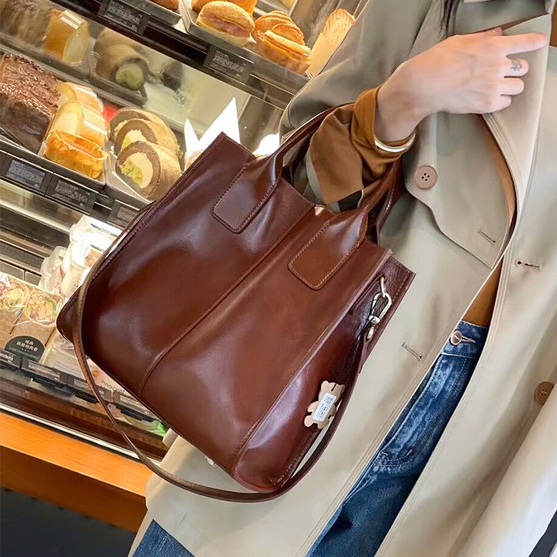Compact Comfort: Women's Genuine Leather Crossbody Tote