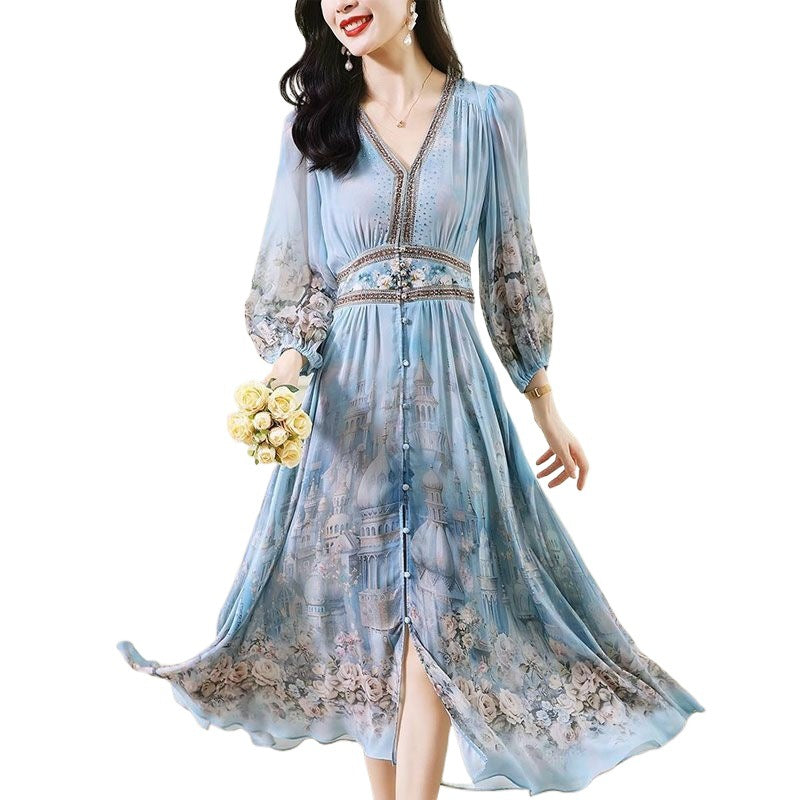 French Slimming Temperament Printed Floral Dress