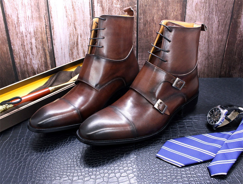 Classic Men’s High-Top Boots – Genuine Cowhide Leather