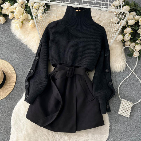 Women's Short Temperamental Sweater Vest Suit Skirt Two-piece Set
