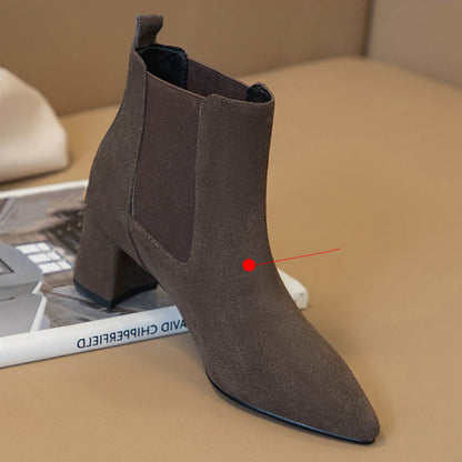 Women's Genuine Leather Mid-Heel Boots – Stylish Short Boots