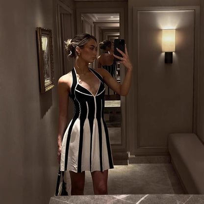 Stylish Striped Dress: Comfy Elastic Waist Swing Style