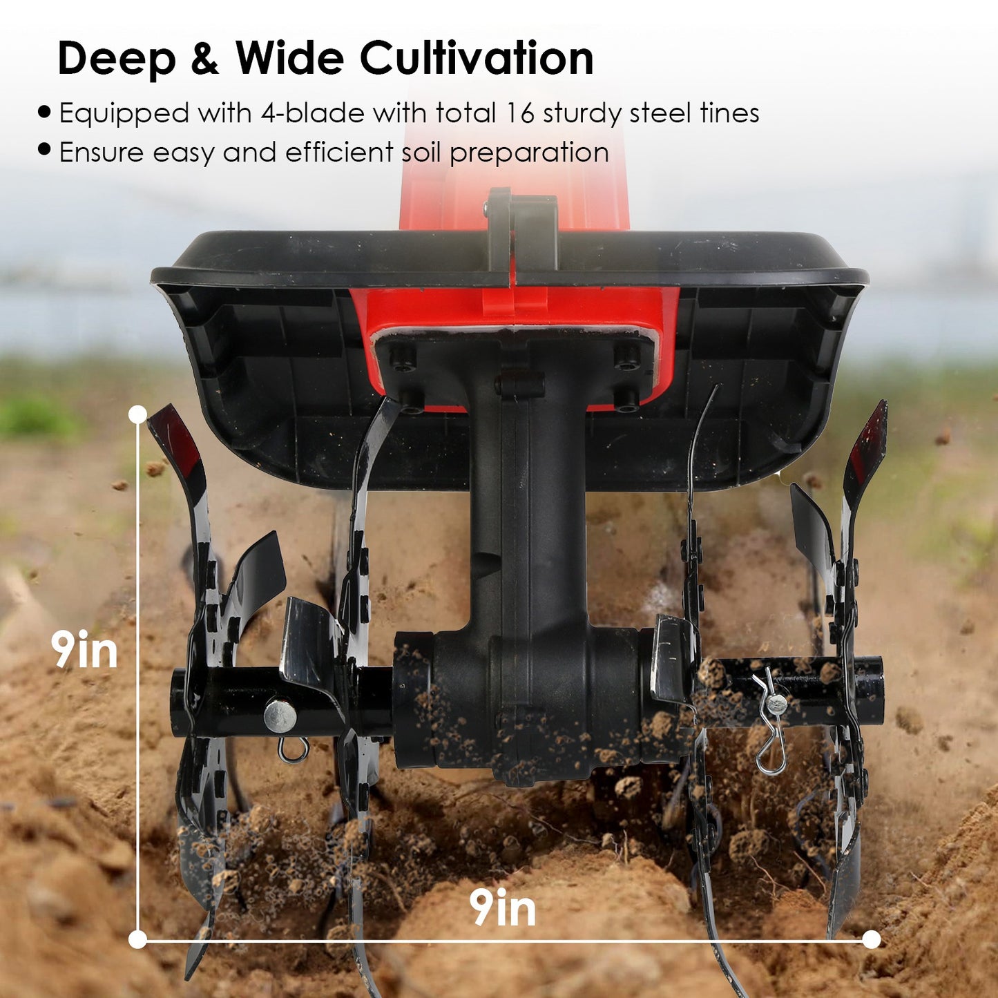 Electric Cordless Lawn Tiller – 4 Blades, 16 Tines