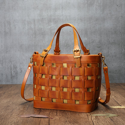 Classic Genuine Cowhide Bag with Modern Hollow Elements