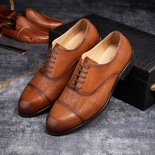 Woven Pattern Embossed Genuine Leather Formal Shoes