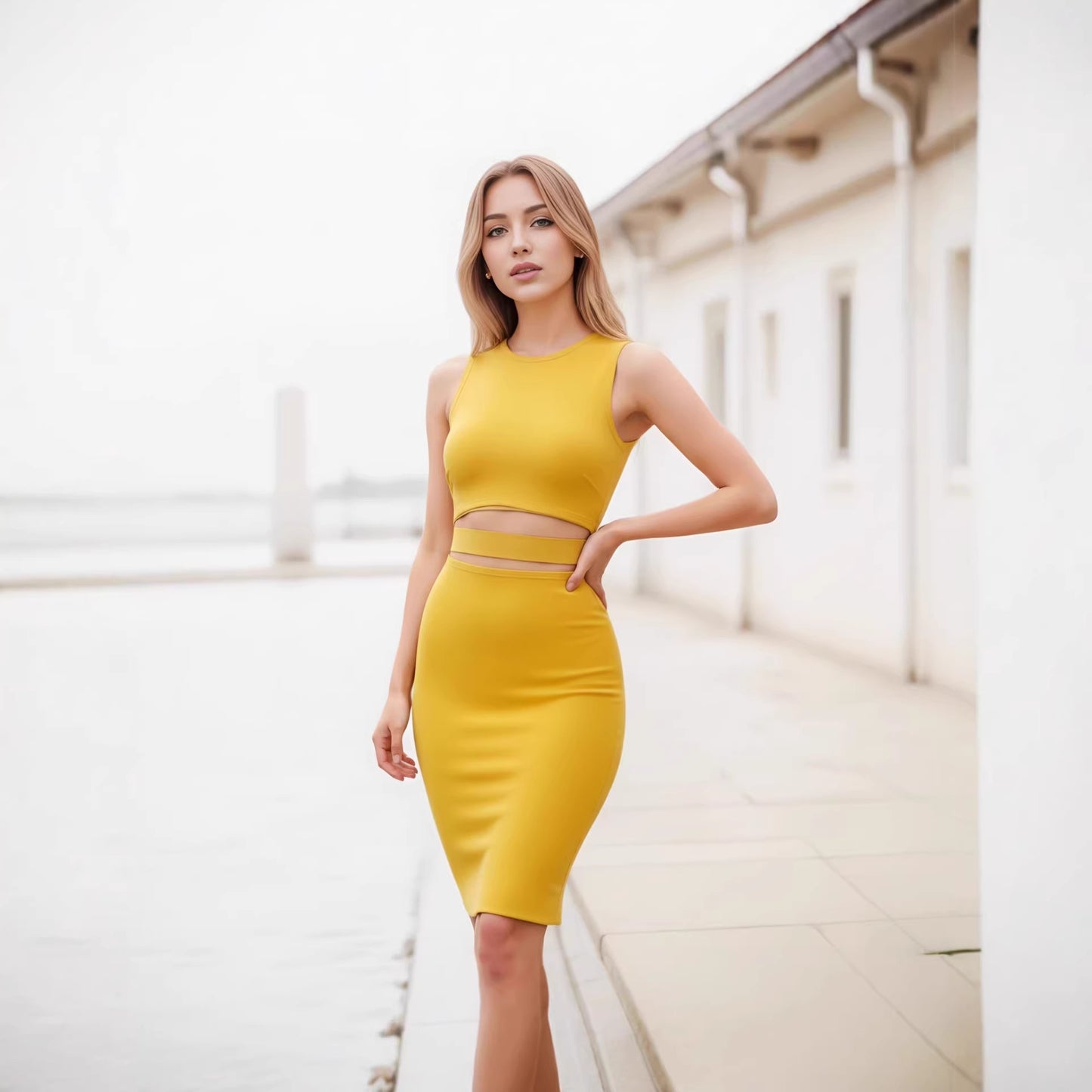 Womens Casual Sexy Tight-fitting Bandage Knee-length Sheath Dress