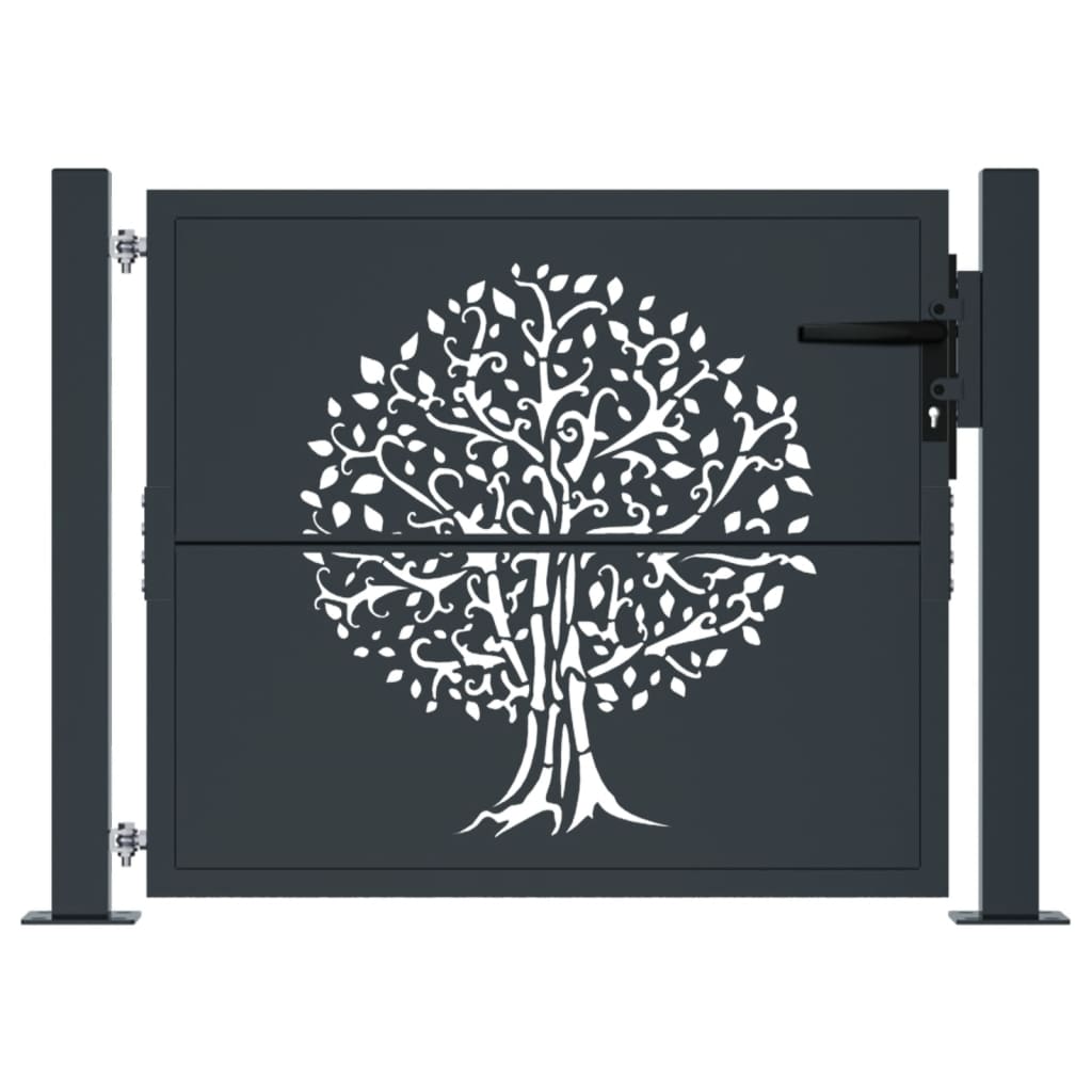 Elegant Anthracite Garden Gate with Tree Artwork