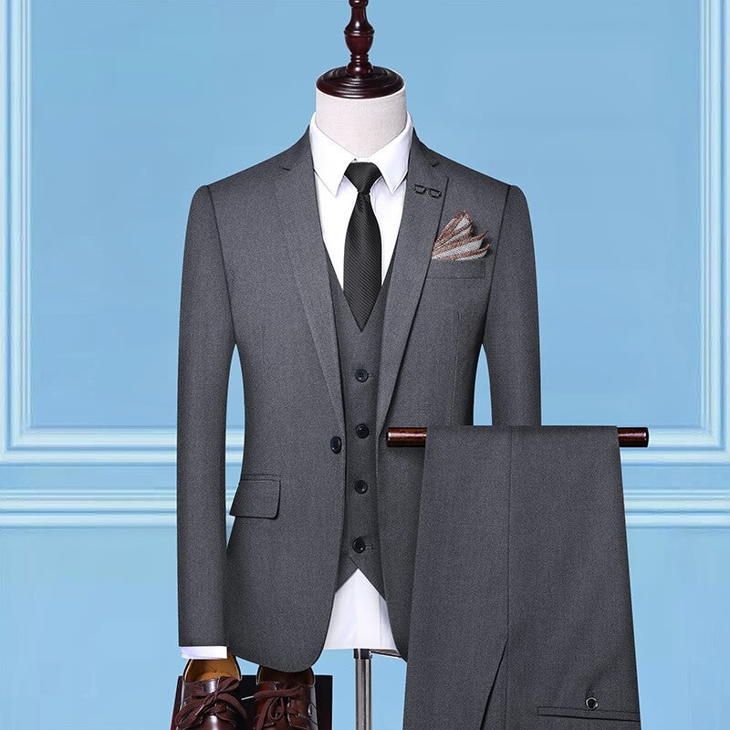 Men's Groom Wedding Suit Solid-Color Three-Piece Suit