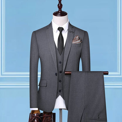 Men's Groom Wedding Suit Solid-Color Three-Piece Suit
