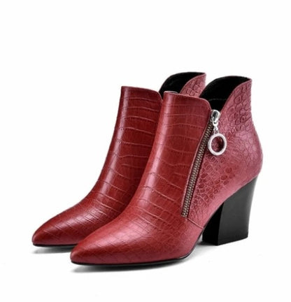 Genuine Leather Women's Thick Heel Short Boots