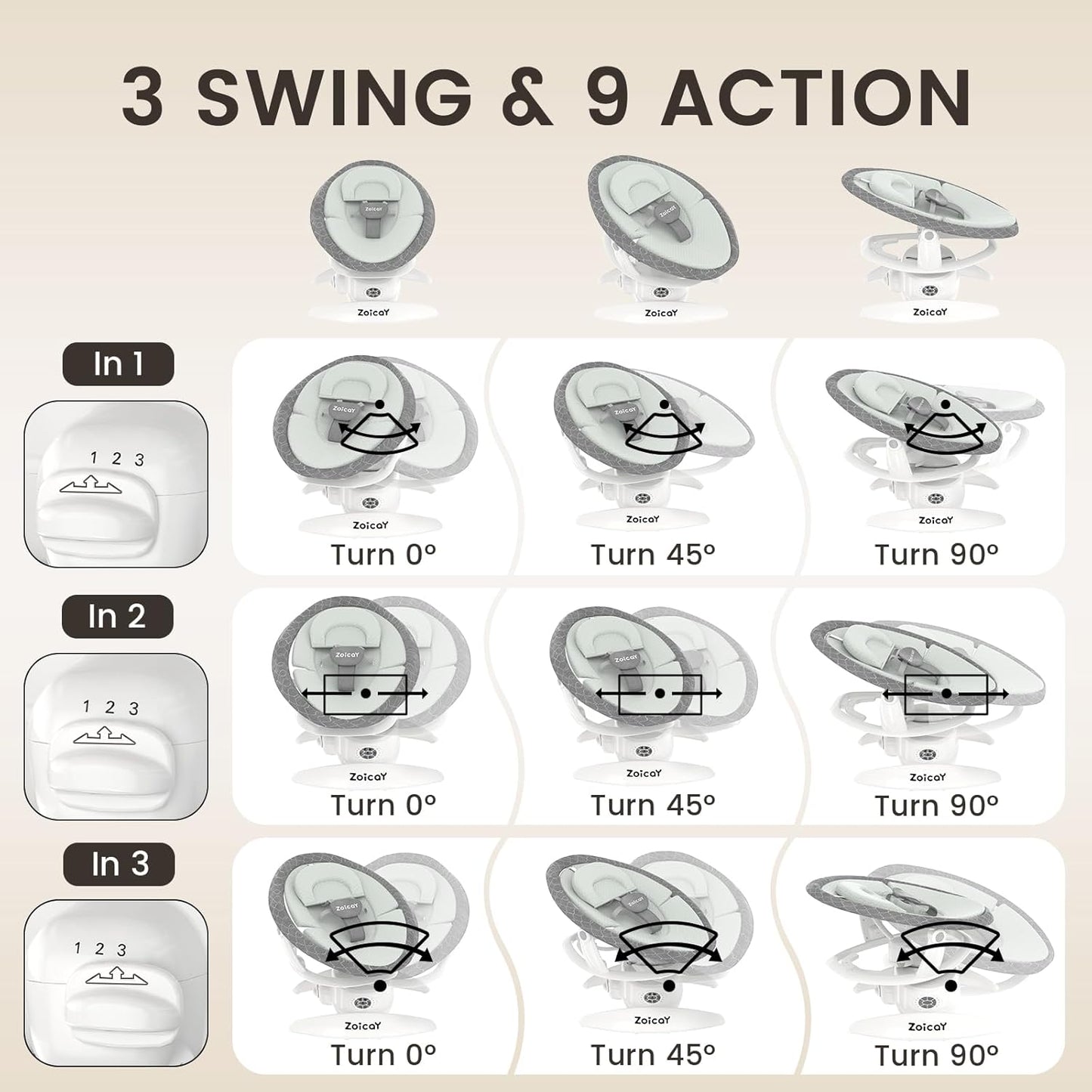 Baby Swing with Motion Sensor, Music, and 3 Modes