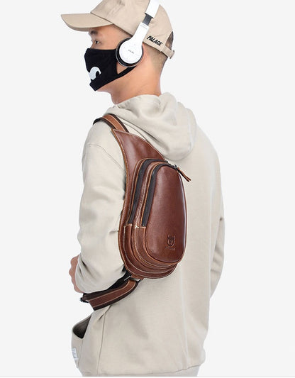 Genuine Crazy Horse Leather Chest Bag for Men