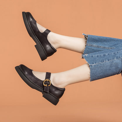 Vintage Mary Jane Women's Genuine Leather Shoes With Buckle