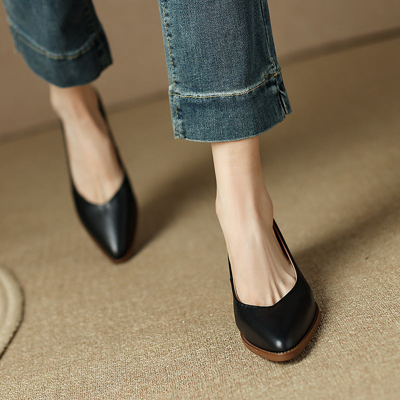 Genuine Sheepskin Leather Slip-On Heels for Women
