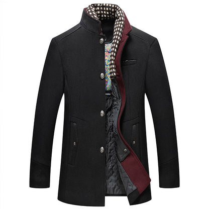 Versatile Men's Slim Fit Wool Blend Stand Collar Coat