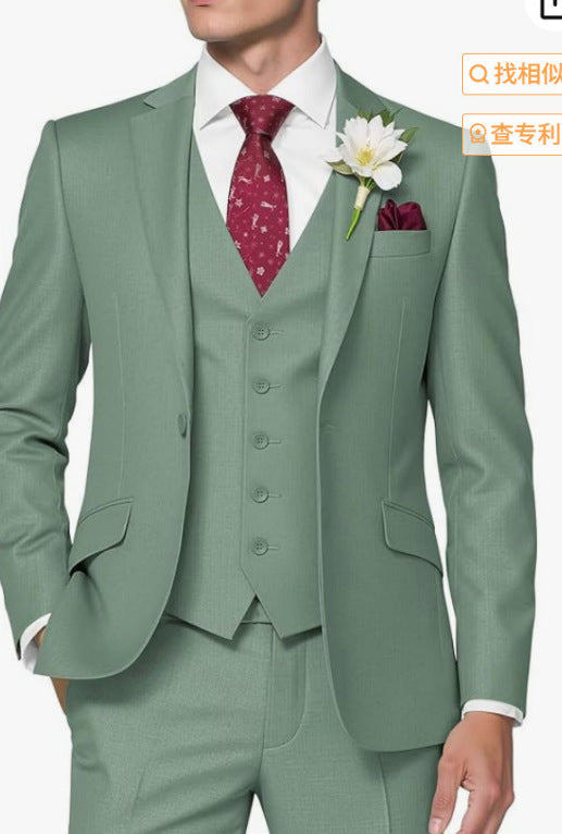 Men's Solid Color Business Jacket Vest Pants Set