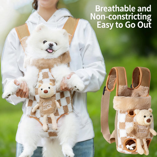 Front facing pet carrier backpack with soft fleece comfort