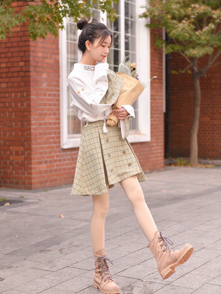 Trendy Plaid Woolen Skirt for Everyday Outfits