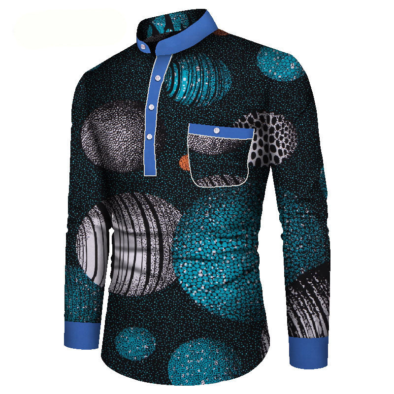 Vibrant African Print Long Sleeve Shirt for Men