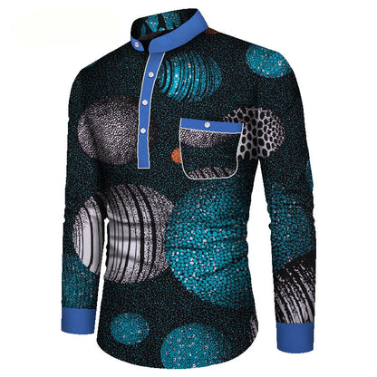 Vibrant African Print Long Sleeve Shirt for Men