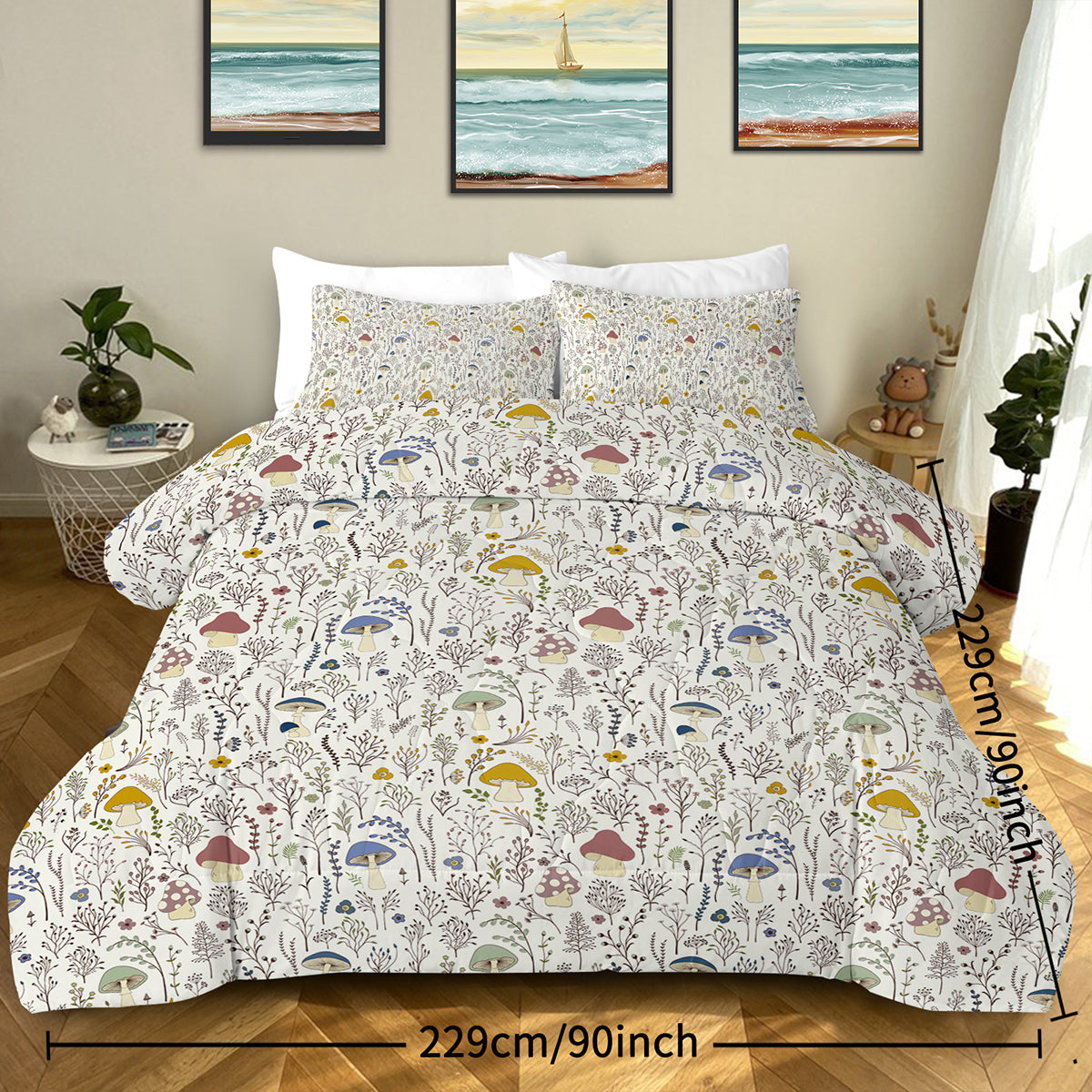 3 Pieces Mushroom Decoration Soft Bedding Comforter Set