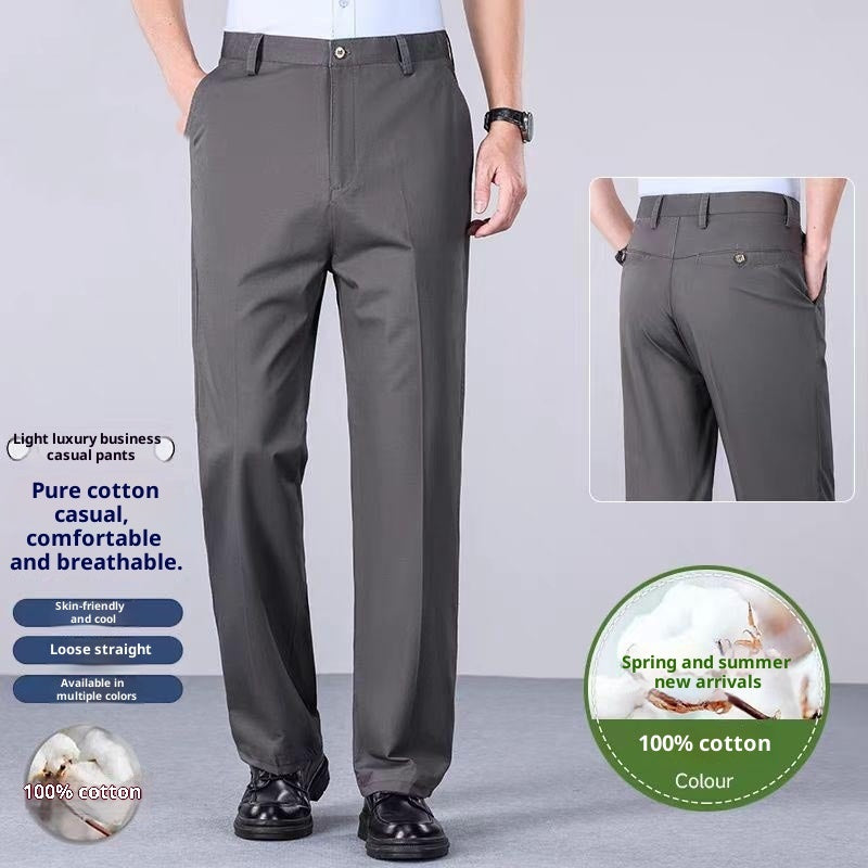 Relaxed Fit Men's Trousers - Wrinkle-Resistant Cotton Fabric