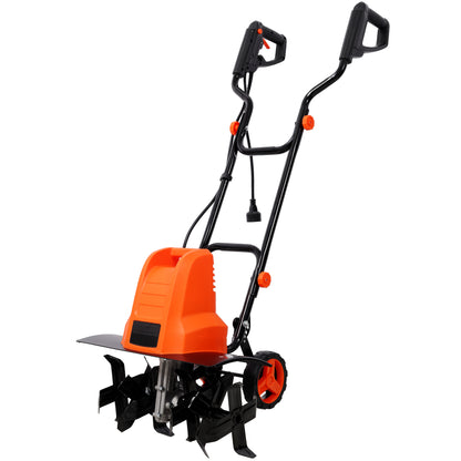Electric Lawn Tiller with Steel Tines, Adjustable Wheels
