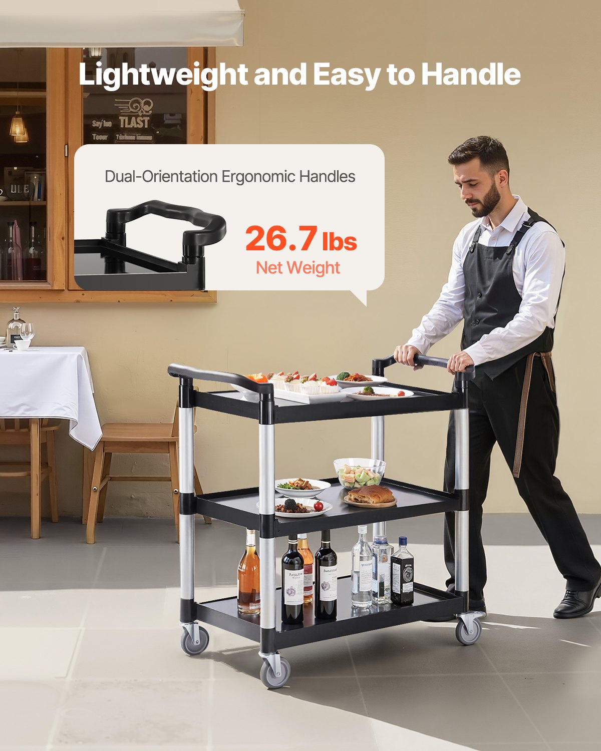 3-Tier Utility Cart with Wheels – 500lb Capacity