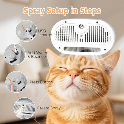3-in-1 Cat Steam Brush for Easy Shedding & Grooming