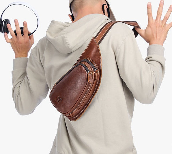 Genuine Crazy Horse Leather Chest Bag for Men