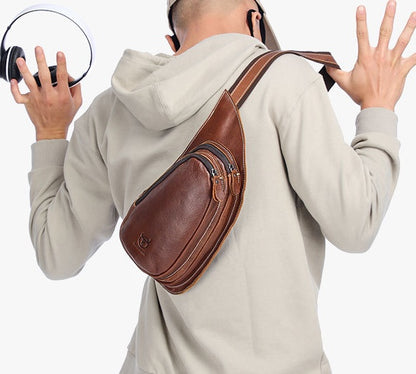 Genuine Crazy Horse Leather Chest Bag for Men