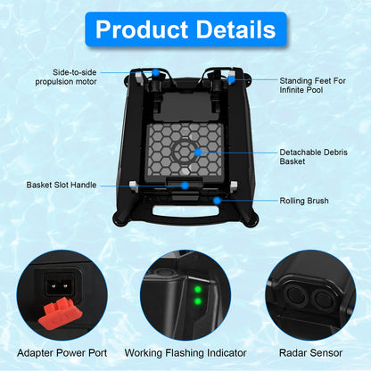 Solar Robotic Pool Cleaner – Automatic Skimmer, App Controlled
