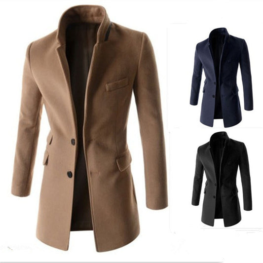 Modern Slim-Fit Wool Blend Jacket, Mid-Length Style