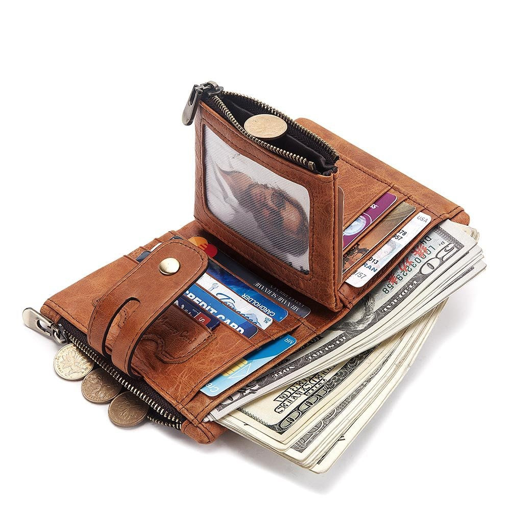 Vintage-Style Leather Wallet with RFID Protection