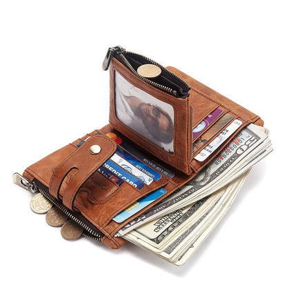 Vintage-Style Leather Wallet with RFID Protection