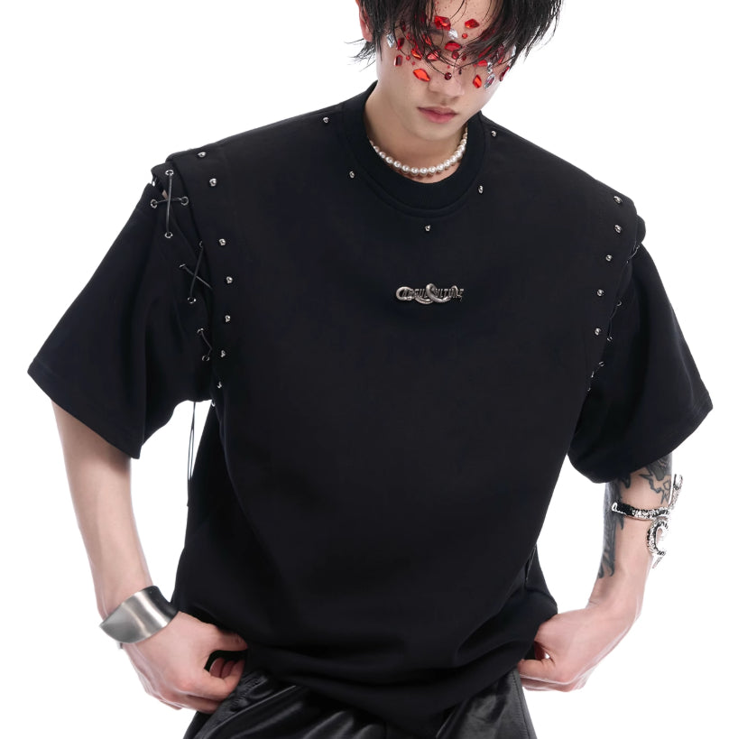 Niche Deconstruction Lace-up Cutout Short Sleeve