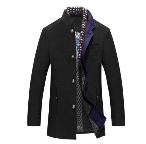 Versatile Men's Slim Fit Wool Blend Stand Collar Coat
