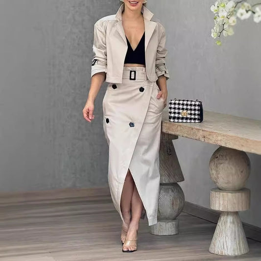 Elegant Two-Piece Lapel Suit for Women, Belt Included
