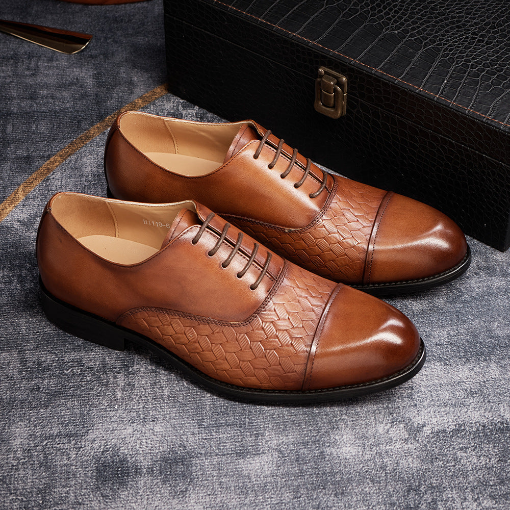 Woven Pattern Embossed Genuine Leather Formal Shoes