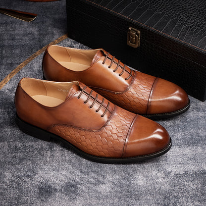 Woven Pattern Embossed Genuine Leather Formal Shoes