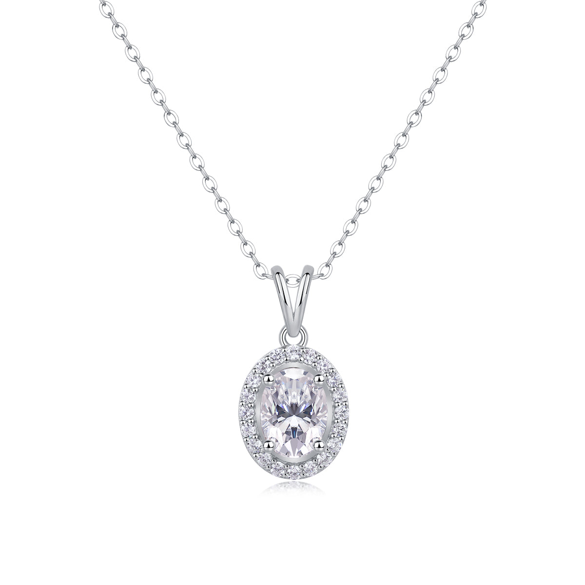 Luxury V-Shaped Moissanite Pendant – Platinum Silver Elegant Necklace