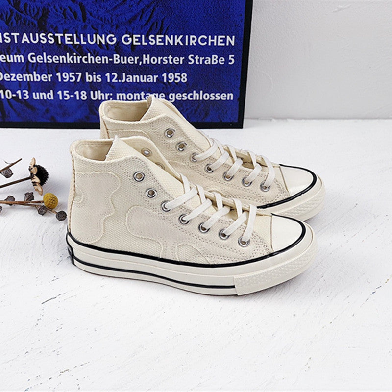 Korean-Inspired High-Top Canvas Shoes with Detailed Stitching