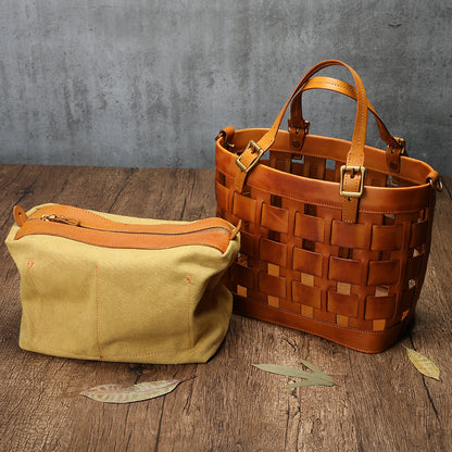 Classic Genuine Cowhide Bag with Modern Hollow Elements