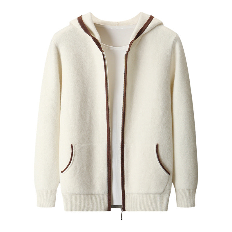 Casual Zip-up Hooded Cashmere Cardigan Sweater